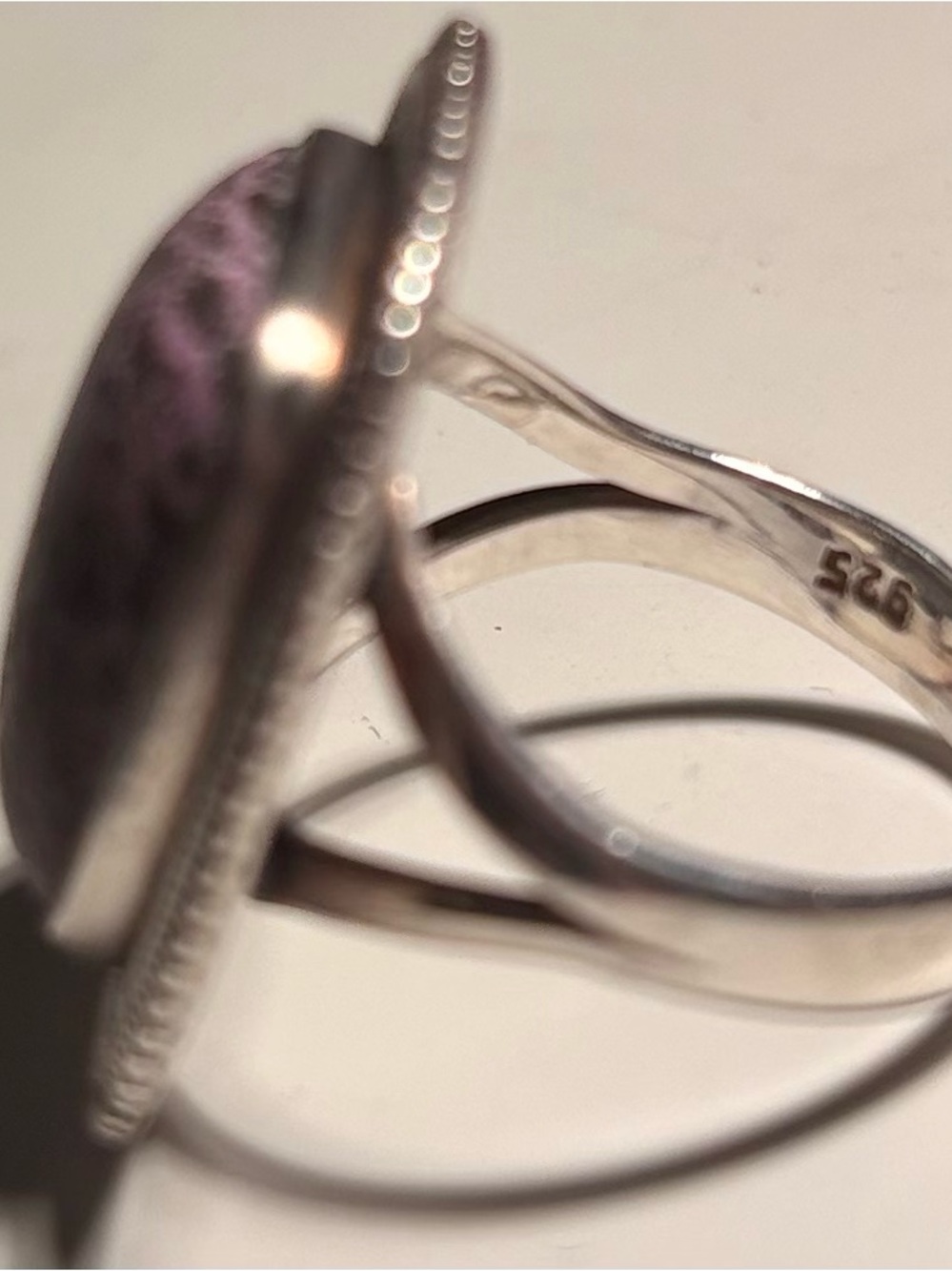 Chic Silver and Purpurite stone Ring 925 sterling silver cocktail vintage ring - Picture 13 of 15